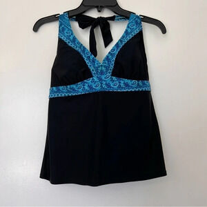 Athleta Bikini Top Halter Black Blue Paisley Bandana Print 38C Swimsuit 38B